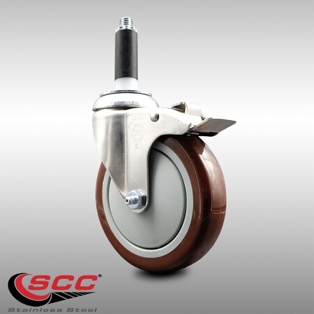 Service Caster 5 Inch 316SS Maroon Poly Swivel 7/8 Inch Expanding Stem Caster Lock Brake SCC SCC-SS316TTLEX20S514-PPUB-MRN-78